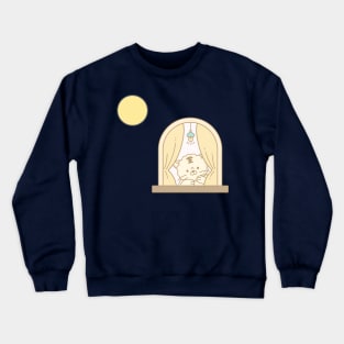 A cute cat character looks at the night sky. Crewneck Sweatshirt